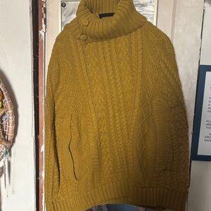 Women's Mustard Cable Knit Turtleneck Sweater